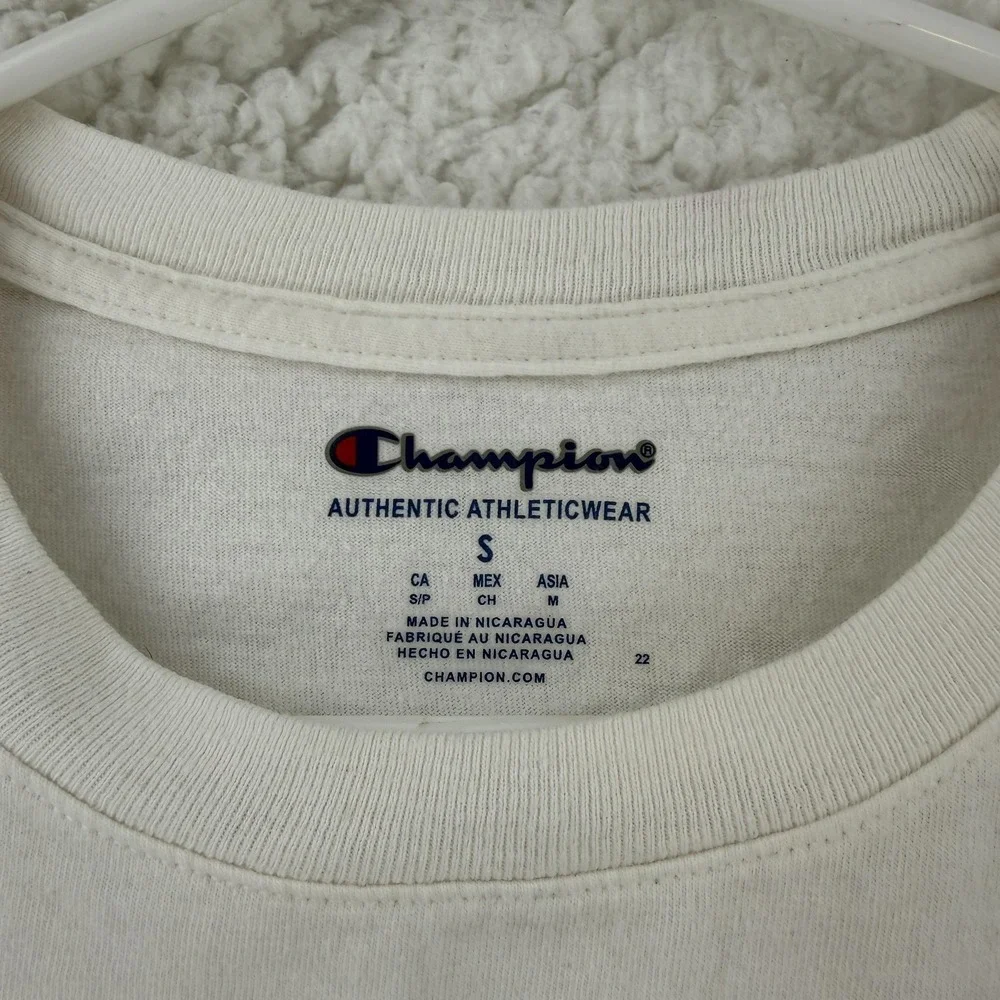 Champion Shirt Mens Small White Embroidered Logo Graphic Tee T-Shirt Tagless - Picture 4 of 11